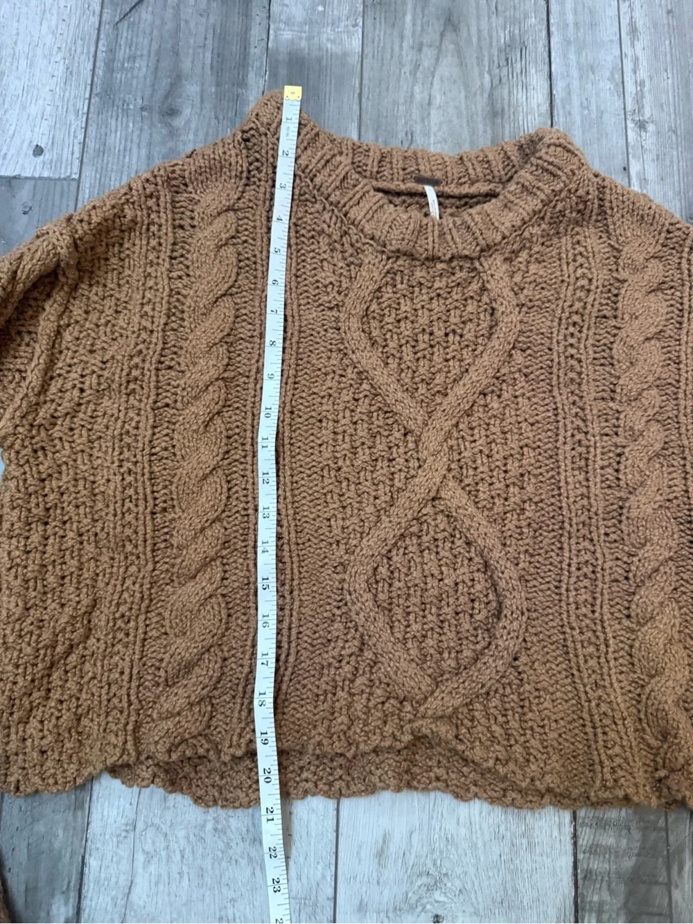 Free People Cutting Edge Oversized Crop Boho Cable Knit Sweater Brown Large